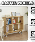 Wooden shelf unit with 1.9 Inch White Caster Wheels Set, 8 Pack, 360 Degree Swivel Casters With Brakes, moving on wooden floor