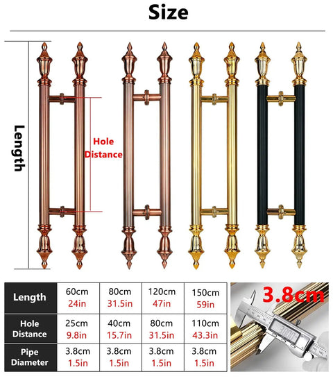 Vintage Steel Push Pull Bar Handle Set For Double Sided Doors H Shape Door Pulls shown in various sizes and colors