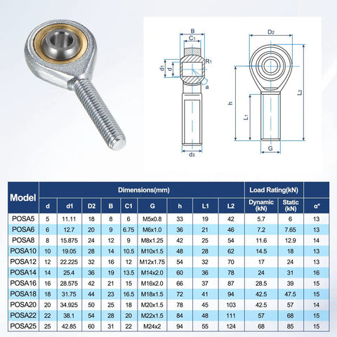 2-Pack Rod End Bearing 5/16 Bore 5/16-24 Right Thread Self-Lubricating Male Thread Steel Joint With Jam Nuts For Forging Machines CNC Equipment Auto Steering Linkages And Heavy Duty Industrial Applications, POSA5-style