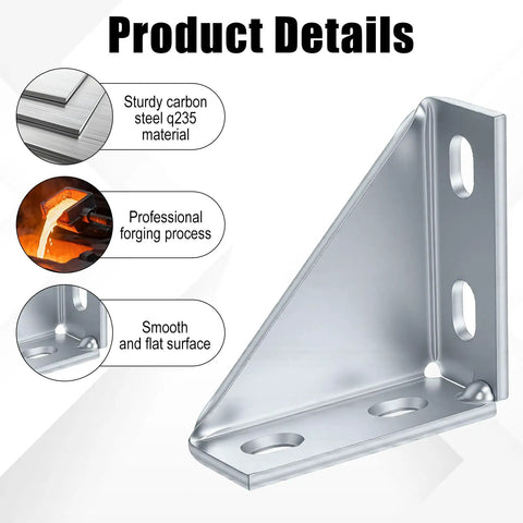 Rock Solid 4 Piece Carbon Steel Gusset Brackets For 1 5/8 Inch Strut Channel right angle connector with smooth surface.