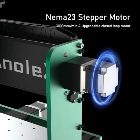 CNC Router Machine 4030-Evo Ultra 2 Nema23 stepper motor with upgradeable closed loop, part of the precision system for metal and wood cutting.