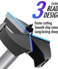Close-up of a carbide blade from the Heavy Duty Three Piece Forstner Drill Bit Set With Carbide Tips And Solid Steel Core for precision cutting.