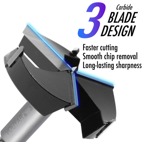 Close-up of a carbide blade from the Heavy Duty Three Piece Forstner Drill Bit Set With Carbide Tips And Solid Steel Core for precision cutting.
