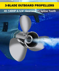Stainless Steel Outboard Boat Propeller 13x21 For Mercury 40-140HP Engines, 3 Blade, Right Hand Rotation, 15 Tooth Hub visible underwater