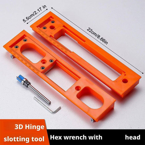 Door Hinge Jig Installation Kit With Adjustable Template And Milling Cutter For Precise Hinge Alignment Invisible Hinge Router Guide Template Fits Two And A Half To Six Inch Hinges Durable Plastic Construction For DIYers And Pros, orange plastic jig with metal cutter and hex wrench