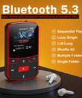 64GB Clip MP3 Player With Bluetooth Five Point Three For Running Voice Recorder FM Radio AB Repeat Shuffle shown with earbuds