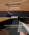 Level Up Your Desk Setup With This Solid Carbon Steel Undermount Drawer Attachment showing clean wiring with cable clips and anti-scratch felt pad.