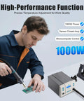 Person using 1000W Hot Air Rework Station With Digital Display, 212 to 932°F Temperature Range, 1 to 120 Level Air Flow, 3 Customizable Channels