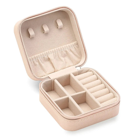 Palm Sized Travel Jewelry Case Pink Mini Portable Jewelry Box for Rings Earrings Pendants Watches Necklaces and Lipstick Organizer