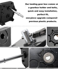 Heavy Duty Aluminum Fifth Wheel Landing Gear Box Replacement 276602 with gearbox holder and bolts, detailed close-up