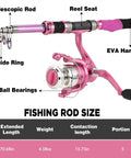 Telescopic Fishing Rod And Reel Combo For Ladies Pink Spinning Pole Set For Beginners Women Includes Line And Essential Accessories