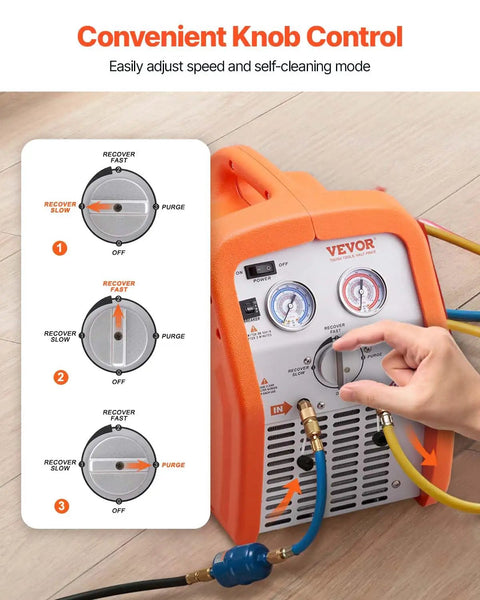 Heavy Duty Portable 3/4 HP Refrigerant Recovery Machine, No Sweat Self Cleaning AC Extractor For Automotive HVAC, Fast Liquid Vapor Handling With Wrench Friendly Design And Badass Shop Grade Durability
