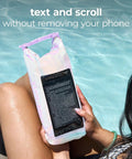 Soap Bubble Mini IP68 Waterproof Bucket Bag 2L Beach Day Must Have Dry Bag For Phones, held in poolside reading position