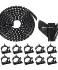 Spiral Tube Wrap Cable Kit Management Sleeve 5M 8mm PE Flexible Black with clips for wire organization