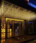 Warm White LED Icicle String Lights For Windows And Outdoor Spaces 16.4Ft 216 LEDs Linkable Fairy Curtain Lights Plug In 8 Modes