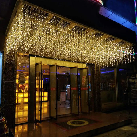 Warm White LED Icicle String Lights For Windows And Outdoor Spaces 16.4Ft 216 LEDs Linkable Fairy Curtain Lights Plug In 8 Modes
