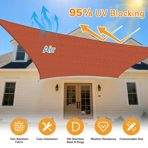 20x26 Ft Sun Shade Sail Canopy For Outdoor Patio And Deck In Rust Red Rectangle Shade Cloth Made From 185GSM HDPE With 95 Percent UV Block