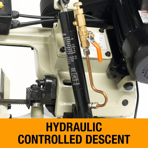 Rock Solid Heavy Duty Portable Miter Band Saw Featuring Smooth Hydraulic Descent And Tank Built Cast Iron Base For Sweet Lumber Cuts Plugged Directly Into Any Standard 110V Wall Socket For Weekend Projects