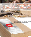 Top Shelf Aluminum Router Table Insert Plate With Four Tough Guide Rings For Rock Solid Woodworking and Knockout Precision Trimming on wood.