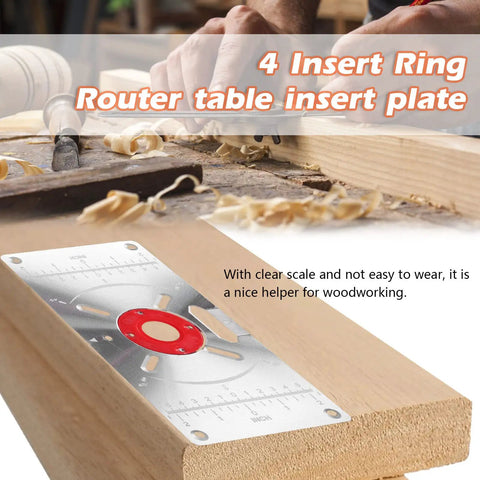 Top Shelf Aluminum Router Table Insert Plate With Four Tough Guide Rings For Rock Solid Woodworking and Knockout Precision Trimming on wood.