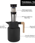 Diagram of 50 Oz Stainless Steel Thermal Coffee Carafe Insulated Vacuum Double Walled Beverage Dispenser With Tea Infuser