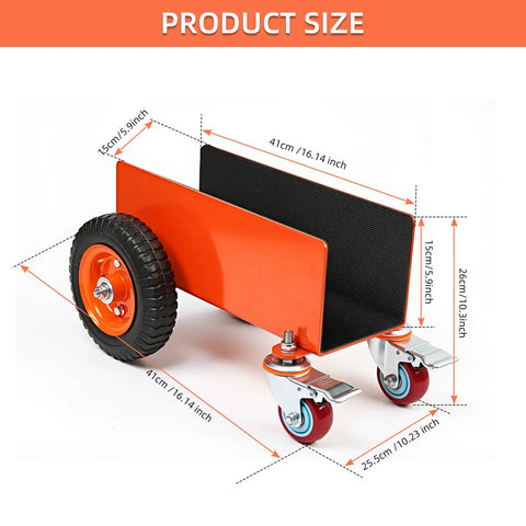 Heavy Duty Panel Dolly With Brake, 1200 Lbs Capacity, Four Wheel Slab Cart With 8 Inch Pneumatic Wheels, Built Tough Steel Construction For Drywall