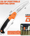 Heavy Duty 7 Inch Folding Pruning Saw With Safety Hand Guard For Quick Tree Trimming And Limb Cutting, showing size dimensions.
