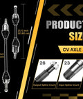 Built Bad Ass Front Cv Axle Shaft Assembly For Toyota Corolla 2003 Through 2008 1.8L Automatic Transmission dimensions with spline counts.