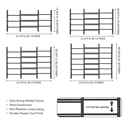 Real Deal Heavy Duty Tubular Steel Window Security Bars With Tamper Proof Mounting Hardware Adjustable Width Design And Rust Resistant Finish built tough for dependable home security and family peace of mind dimensions and features.