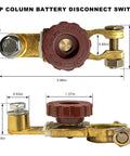 Heavy Duty Top Post Battery Disconnect Switch 12V 125A Quick Cut Off Master Isolator with dimensions showing sturdy design.