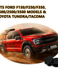 2 Inch Airbag Lift Spacers For Lifted Trucks Straight Bolt On Air Spring Setup To Level Your Rig beside a red Ford truck in action.