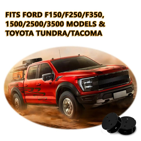 2 Inch Airbag Lift Spacers For Lifted Trucks Straight Bolt On Air Spring Setup To Level Your Rig beside a red Ford truck in action.
