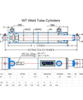 Technical diagram of Weld Cross Tube Hydraulic Cylinder With 2 Inch Bore 6 Inch Stroke 1 1 Quarter Inch Rod SAE 6 Port 3000 PSI