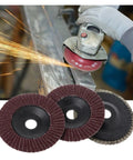 Six Pack 100 mm Polishing Wheel Disc Set For Grit Angle Grinder And Wood Lathe Chuck Adapter in use on metal surface