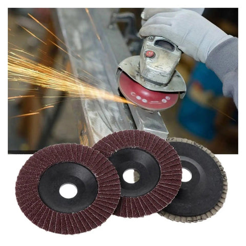 Six Pack 100 mm Polishing Wheel Disc Set For Grit Angle Grinder And Wood Lathe Chuck Adapter in use on metal surface