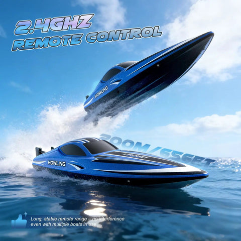 Beast Speed 35KMH RC Boat With LED Lights, 2.4GHz Remote, Self Righting Hull, Blue 16 Inch, Racing Over Water