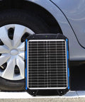 25W 12V Solar Battery Trickle Charger And Maintainer With Built In MPPT Controller Waterproof 12 Volt Solar Panel Kit beside car