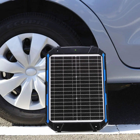 25W 12V Solar Battery Trickle Charger And Maintainer With Built In MPPT Controller Waterproof 12 Volt Solar Panel Kit beside car