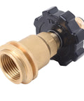 POL to QCC1 Propane Tank Adapter Brass Connector for Converting Old POL Tanks to Modern Type1 Hoses and Regulators, close-up view