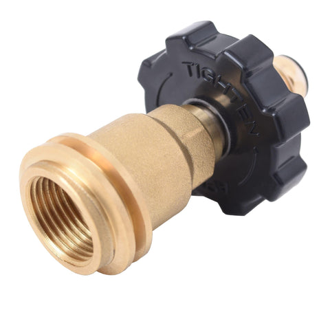 POL to QCC1 Propane Tank Adapter Brass Connector for Converting Old POL Tanks to Modern Type1 Hoses and Regulators, close-up view