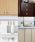 Six Pack 1.65 Inch Round Gold Cabinet Knobs With Brushed Finish Oversize Pulls on various cabinets and drawers.