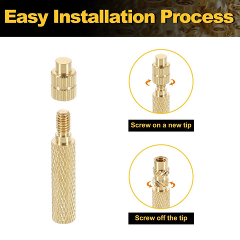 Heat Set Insert Tip Set For Threaded Inserts M2 To M8, 7 Brass Tips For Soldering Irons showing easy installation process