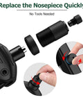 Beefy Heavy Duty 1/4 Inch Rivet Gun Kit With 200 Blind Rivets, 5 Nosepieces; easy nosepiece replacement feature shown