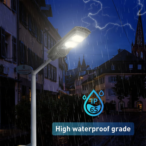 200W Solar Street Light No Electric Bill With 6000 Lumens 96 LEDs IP65 Outdoor Commercial Parking Lot Light Remote Control And Motion Sensor For Yard Basketball Court Durable illuminating street in rain