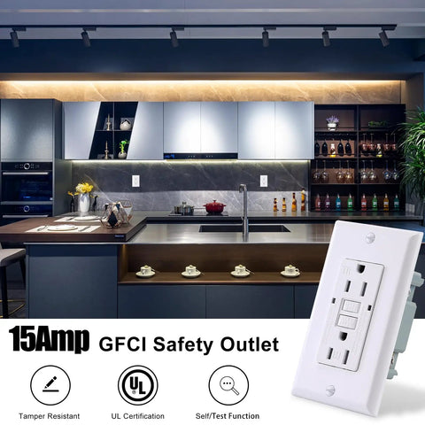 GFCI Outlet 2 Pack Tamper Resistant Self Test GFI Receptacle With 2 LED Indicators UL Listed 15 Amp White in kitchen