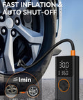 Portable Tire Inflator With Gauge And USB Charging Output, 150 PSI Fast Air Compressor inflating car tire, LCD display shown