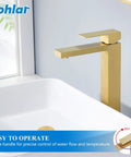 Brushed Gold Sleek Vessel Sink Faucet Tall Single Handle 1 Hole Water Saving Aerated Spout 304 Stainless Steel Bathroom Vanity Faucet