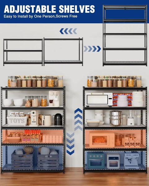 Built Tough Five Tier Heavy Duty Metal Shelving Unit With 4000 Lb Capacity, Adjustable Modular Rack For Garage Basement And Workshop Zero Hassle Organization