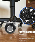 Thirty Pack Chair Foot Pads Packing A Sweet Snug Fit And Heavy Duty Non Marking Treads To Keep Floors Completely Scratch Free While Making Swivel Office Chairs Glide Like Silk Across Desks Or School Rooms Daily. Close-up of a chair caster with floor protector installed.
