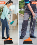 Four Pack Heavy Duty Angle Broom With Fifty Two Inch Handle And Tough Split Bristles used indoors and outdoors for easy cleaning.